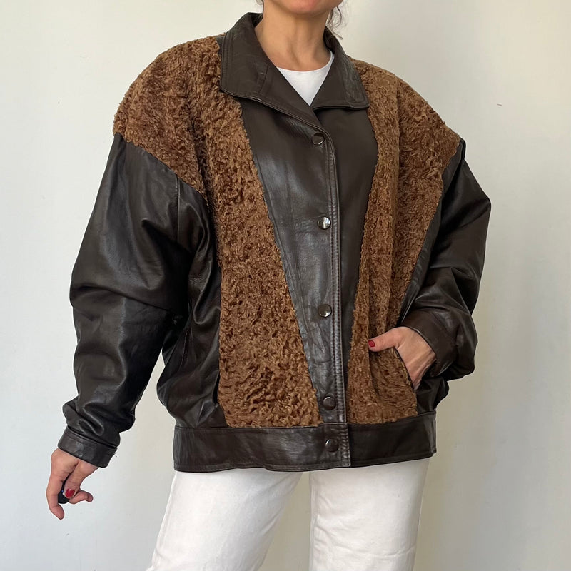Vintage Leather & Faux Fur Bomber Jacket