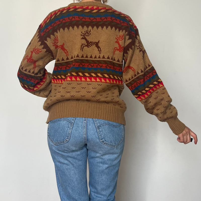 Vintage Reindeer Print Sweater