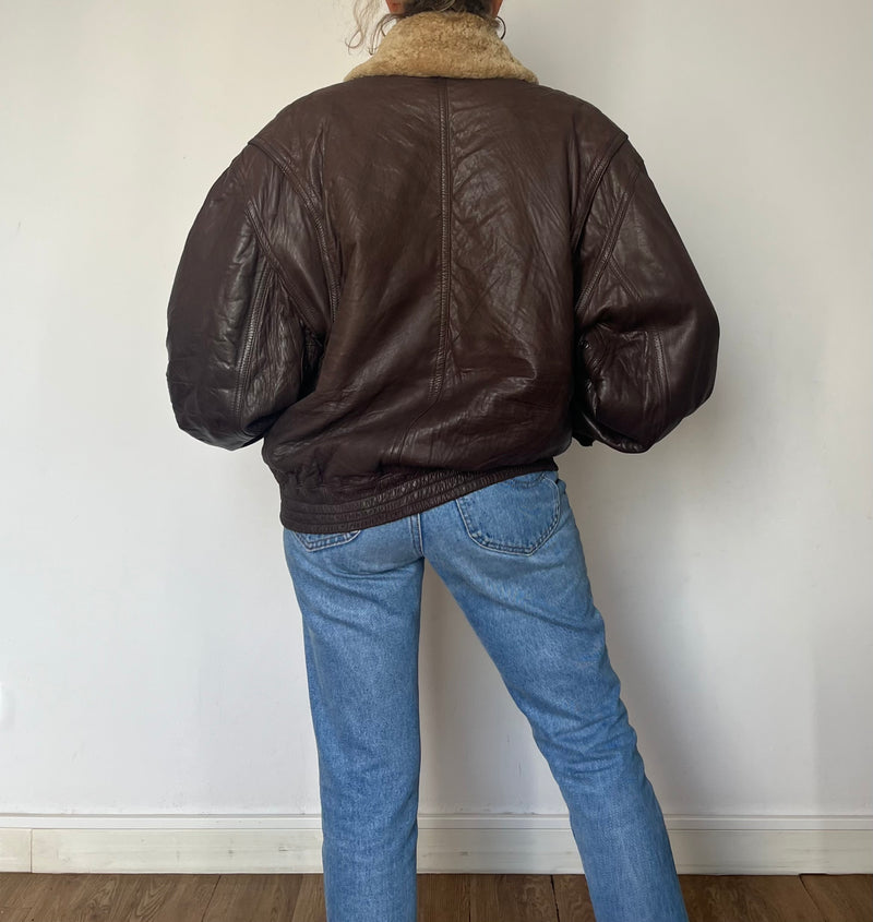 Vintage Aviator Sherpa Brown Leather bomber