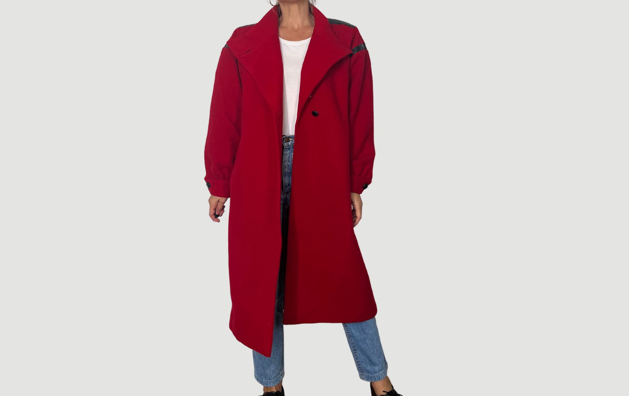 Vintage Red Long Wool Coat