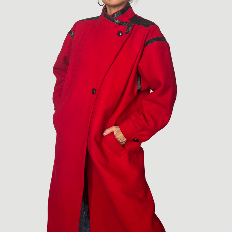 Vintage Red Long Wool Coat