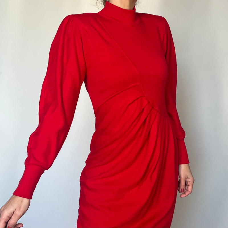 Vintage Long sleeves Red Dress