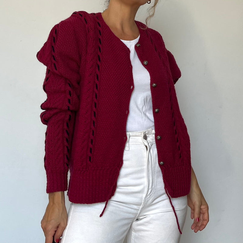 Puffy sleeves knitted cardigan