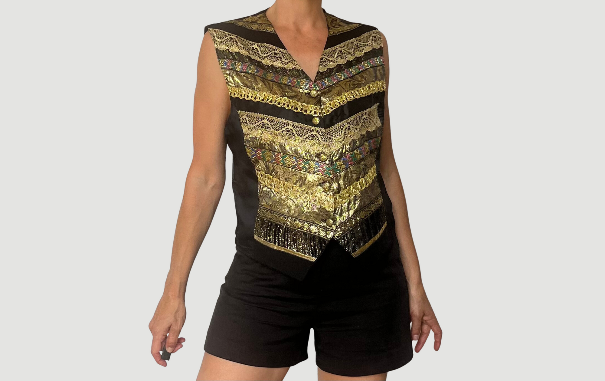 Embroidered gold & black vest