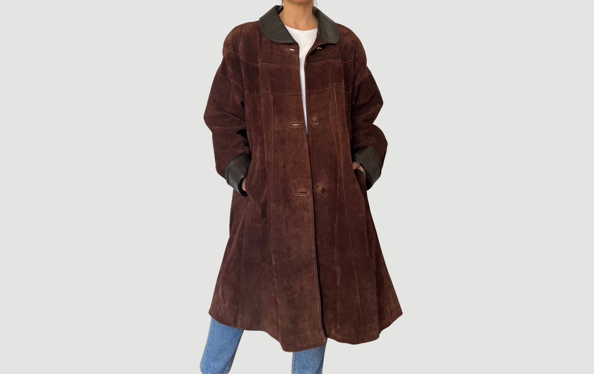 Vintage Brown Suede Leather Coat