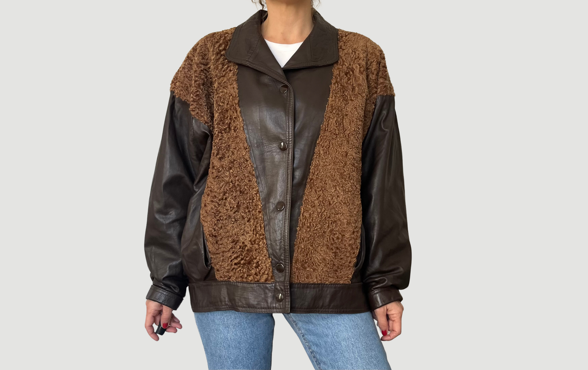 Vintage Leather & Faux Fur Bomber Jacket