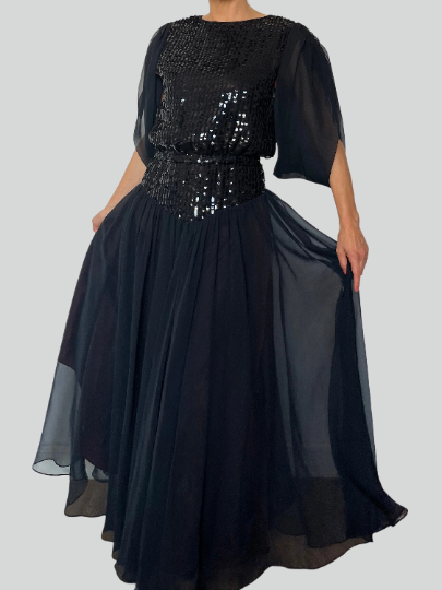 Vintage Black Sequins Dress